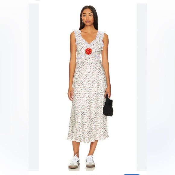 NWT For Love & Lemons Ginger Midi Dress in White Multi - Picture 1 of 9